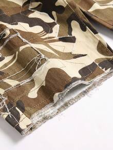 Teen Boy Creative Fringed Layered Camo Print Denim Shorts - Multicolor - View 7