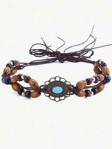 1pc Western Cowboy Hat For Women. It Has A Detachable Sapphire Wood Beaded Hat, A High Top Hat, A Lightweight Stylish Hat For All Seasons, Suitable For Outdoor Activities, Parties And Daily Wear.