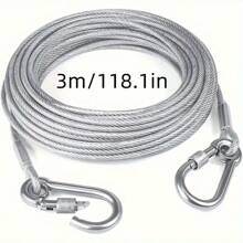 1 pièce Corde à linge en acier inoxydable de 196 pouces (environ 5 mètres) avec revêtement PVC imperméable. Idéale pour le linge d'intérieur/extérieur, le camping, la salle de bain et la chambre étudiante. Avec boucle antidérapante et crochet coulissant lisse. Accessoires de lessive, cintres