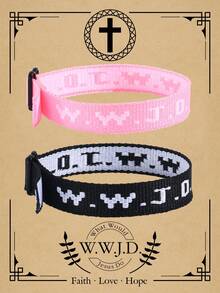 2条 Wwjd 字母提花针织手链，耶稣会怎么做？手绳保护祈祷手链，励志基督教饰品，适合青少年男孩女孩佩戴。
