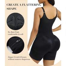 Shapewear  Tummy Control Butt Lifter Shaper With Zipper Crotch Detachable Shoulder Strap - Black - View 11