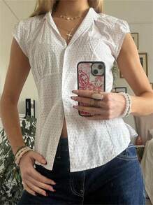 Women Plaid Shirt, Short Sleeve Button Closure Summer Tops Streetwear For Casual Daily