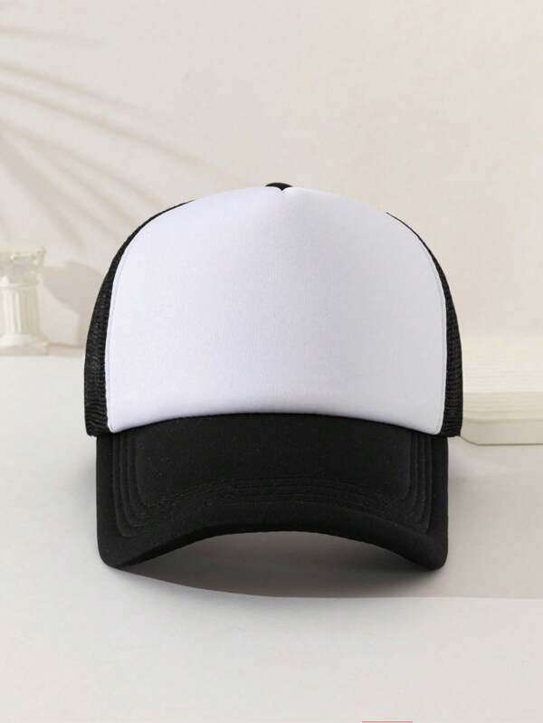 1pc Unisex Plain Sponge Mesh Trucker Cap Baseball Cap, Funny Sun Hat For Everyday Use, Outdoor Activities, Travel, Hiking, Beach