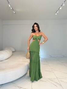 Women's Long Dress Cintia - xanh quân đội - Xem 1