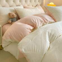 4pcs,4pcS (1 Duvet Cover+1 Bed 4pcs,(1 Duvet Cover+1 Bed Sheet+2 Pillowcases),Milk White+Powder,Jacquard Solid Color Matching Series, Soft And Comfortable, Simple And Elegantbedding,Soft FlanneFabric,Warm,Washable,Antibacterial, Suitable ForBedroom,Guest Room, DormitoryUnisex,4-Season Use