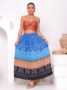 Saia Indiana Feminina Estampada – Boho Fluida - Azul - Visão 1