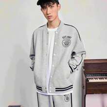 XTEP 男女连帽外套秋季新款情侣棒球服美式复古立领夹克上衣876327060104 - 淺花灰 - 查看 1