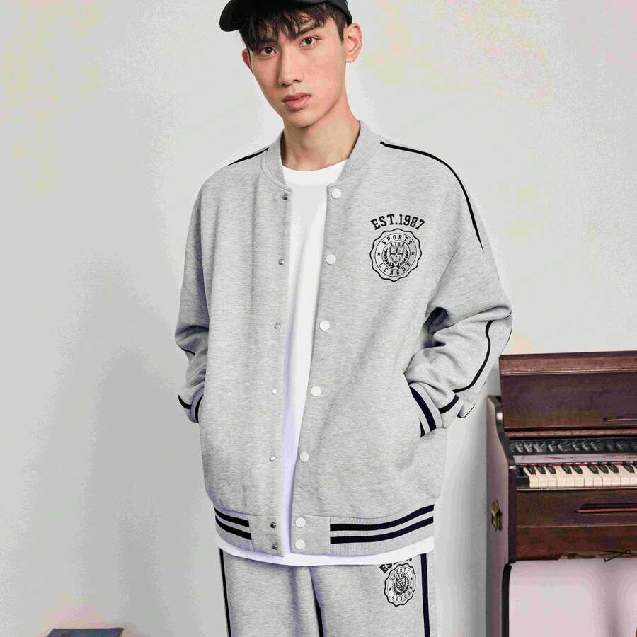 XTEP 男女连帽外套秋季新款情侣棒球服美式复古立领夹克上衣876327060104 - 淺花灰 - 查看 1