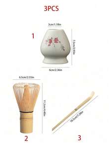 1件/3件/4件汝窑桃花陶瓷抹茶四件套，包含抹茶碗、抹茶打蛋器、抹茶杯、用于抹茶冲泡、甜点和茶饮制作的搅拌器，日式礼盒抹茶茶道套装，宋代抹茶打蛋器工具套装，重返校园 - 彩色 - 查看 5