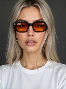 1 pieza Gafas de moda cuadradas vintage para mujer, montura pequeña clásica y simple personalizada para vacaciones de verano en la playa, al aire libre, estilo de preparación de viaje para volver a la escuela