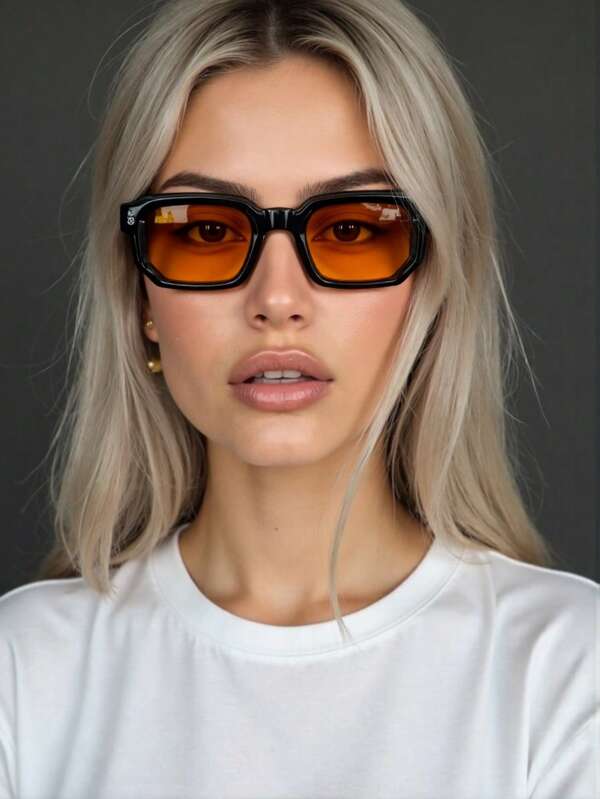 1 pieza Gafas de moda cuadradas vintage para mujer, montura pequeña clásica y simple personalizada para vacaciones de verano en la playa, al aire libre, estilo de preparación de viaje para volver a la escuela