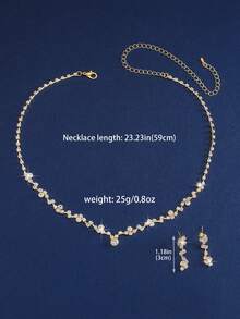 3件套简约闪耀钻石水滴项链耳环首饰套装，适合女士婚礼、生日、周年纪念派对佩戴 - 玫瑰金 - 查看 6