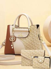 New Fashionable And High-End Three Pieces Set Of Mother And Daughter Bags With Print Women's Handbag - Khaki - View 5