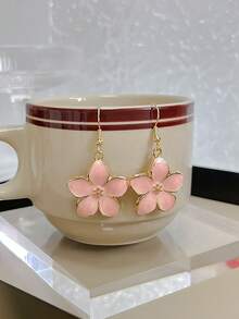 1 Pair Floral Flower Decorated Geometric Drop Earrings, Elegant Vintage Hong Kong Style Colorblock Earrings - Multicolor - View 10