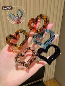 5pcs/Set Women Fashion Simple Leopard Heart-Shaped Hair Clips Combo, Suitable For Daily Use And Gift - Multicolor - View 5