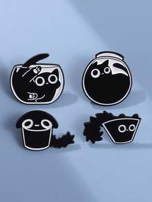 1pc Creative Animal Series Brooch, Cute Black Cat Shape Metal Badge Accessory