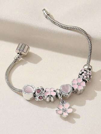 1pc Women's Adjustable Bracelet Set With Cat's Eye Heart, Rhinestone Flowers, Butterfly,Swan Charms For Women Party Jewelry Gift Valentines,Mom,Mother,Mother's Day,Gift