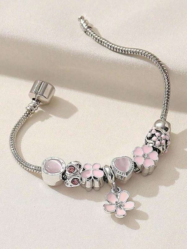 1 قطعة مجموعة أساور قابلة للتعديل للنساء مع تعليقات عين القطة، الزهور المرصعة بالراين، الفراشة والبجع، مجوهرات هدية للنساء في عيد الحب أو للأم في عيد الأم