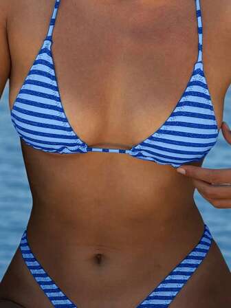 Top de bikini à rayures pour vacances d'été pour femmes