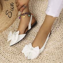 Women's Fashionable Cute Bow Decor Adjustable Strap Pointed Toe Flat Sandals