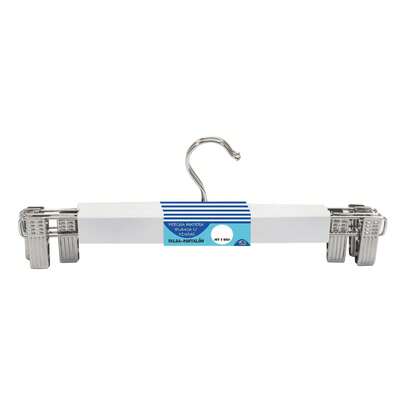 Set de 6 / 12 / 24 / 48 Perchas de pantalones con pinza de Madera con Pinzas para Pantalones y Faldas|Perchas Resistentes con Ganchos Metálicos Antideslizantes|Colores: Nogal / Blanco / Natural|Ideal para Hogar, Tiendas y Organización de Ropa