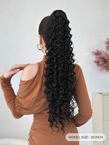 26 Inch Wavy Curly Elastic Claw Ponytail Hair Extensions, Heat Resistant, Black - Black - View 3