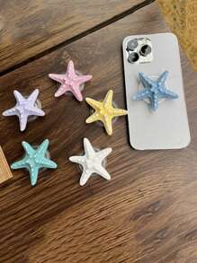 1 pieza Soporte plegable de resina colorida en forma de estrella de mar para teléfono de escritorio, compatible con iPhone y Android, regalo para cumpleaños, familia, amigos, accesorio de teléfono con agarre de empuje y tracción para vacaciones de verano