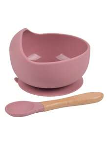 1 Set Of Baby Feeding Bowl And Spoon Set, Silicone Baby Bowl Suction With Wooden Spoon Silicone Suction Base Anti-Slip Baby First Feeding Set, Suitable For, Girls And Boys