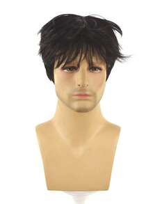 Men's Short Hair Wig, Natural Wig With Bangs, Korean Style Men's Micro-Parted Wig Headpiece, Heat-Resistant Synthetic Wig - Black - View 2