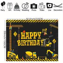 Construction Theme Backdrop Black And Yellow Strips Big Dump Truck Engineering Vehicles Photography Background For Boy Birthday,Christmas - Type a - View 5