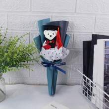 1pc Graduation Dr. Bear Cartoon Bouquet, Graduation Bear Flower Bouquet Gift, Graduation Party Bouquet, Artificial Flower Bouquet, Birthday Gift, Graduation Celebration Decor Dr. Hat Bear, Suitable For Graduation Party Favors, Party Decorations, Home Decor And Photo Prop