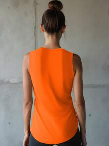 Orange Women Sports Tank Top With Wide Shoulder Cut And Rounded Hem Delivers Vibrant Style Ideal For Hiking Gym Sessions And Group Class Activewear - Orange - View 5
