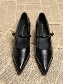 2025 Spring New Arrival Pointed Toe Low Vamp High Heel Shoes, Elegant Minimalist Fashion Versatile Women's Black Chunky Heel Pumps