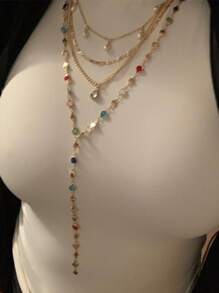 1 pezzo nuovo collana a Y in stile boho con farfalla e perla, colore oro/argento, adatto per festa, gala, decorazione vacanze, estate, spiaggia, colore strass casuale