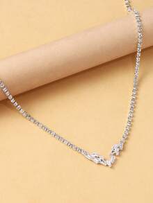 1pc Women's Rhinestone Leaf & Zirconia Necklace, Party Jewelry Accessory - Leaf - View 5