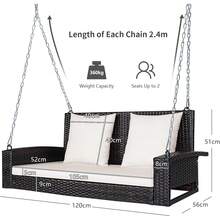 2025-NEW RELAX4LIFE Outdoor 2-Seater Swing Set, Rattan Swing Bench And Metal Frame  Cushions, Hanging Loveat For Patio Garden(Swing Chair  Black Cushions)Swing Chair  White CushionsWhiteBlack - Bildfarbe - View 4