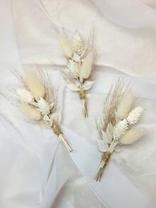 Bohemian Style Mini Dried Flower Bouquet Set | Small Vase Floral Arrangement | Tabletop Decor | Mailbox Gift - Beige - View 3