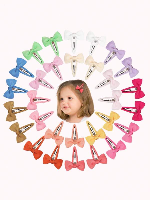 30pcs Snap Hair Clips With Bows Boutique Grosgrain Ribbon 1.8 Inch Hair Bows No Slip Hair Barrettes For Little Girls
