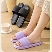 1 Pair Striped Anti-Slip, Breathable, Waterproof, Deodorizing Minimalist Unisex House Slippers, Thick Sole Non-Slip Indoor Slippers, Bathroom Shower Couple Slippers, EVA Material, Random Pattern Delivered Back To School