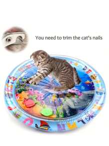 Interactive Splash-Proof Cat Play Mat With Floating Fish Design, PVC Boredom Relief Kick Toy For Indoor Cats, Tap Water