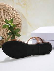 Stil european și american de mărime mare pentru femei, confortabile, cu bretele simple, cu flori mari, cu vârful pătrat, sandale plate, pantofi de vară pentru plajă. - Maro ruginiu - Vizualizare 8