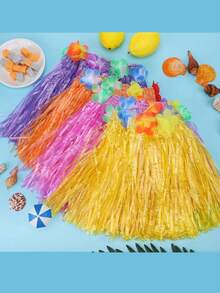 5pcs-Hawaiian Hula Skirt Hawaiian Grass Skirt Tropical Hawaiian Hula Skirt Hawaiian Hula Skirt Costume Summer Beach Vacation Dress Hawaiian Party Gift Ideas Gift Party Decoration Hula Skirt Hula Dance Show With Wreath Hula Skirt,Party Decorations, Hawaiian Party Supplies Tropical Beach Party - Multicolor - View 3