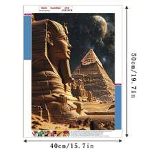 令人惊叹的 5D 钻石画套装 - 星空下的雄伟金字塔和狮身人面像，画布上的圆形宝石艺术，完美的礼物，墙壁装饰，埃及装饰 - 彩色 - 查看 5