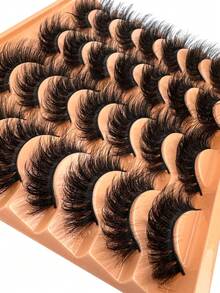 14 Pairs Luxury 3D Faux Mink Lashes - Dense, Fluffy, Elegant D-Curl False Eyelashes With Natural Look, Fluffy Cat Eye Lashes Suitable For Bold Eye Makeup, Reusable, Suitable For Beginners, Fit For All Occasions - 濃密款 - 查看 5