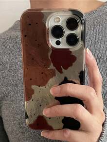 波浪纹复古墨水泼墨图案冰川纹亮面铝箔纹理保护壳适用于 16 15 14 13 12 11 Pro Max Plus 艺术防震保护壳