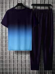 Men's "King" Ombre Print Round Neck Short Sleeve T-Shirt & Pants Set