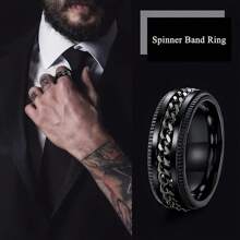 8pcs Men's Stainless Steel Ring Set - Vintage Style, Rotating Fingertip Ring For Anxiety Relief, Wedding And Engagement Rings