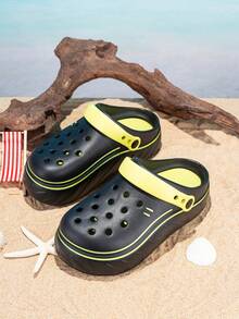 1 Pair Holed Breathable Lightweight Quick-Dry Platform Sandals, Suitable For Teenagers, Suitable For Daily Wear, Travel, Outdoor, Beach, Various Occasions, Spring/Summer - Black - View 3