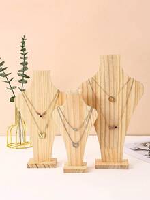 1pc Wooden Necklace Display Stand, Jewelry Bust Neck Model, Showcases Counter Prop - Multicolor - View 5