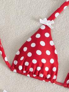 女士性感红色圆点泳衣套装 - 紅色 - 查看 1